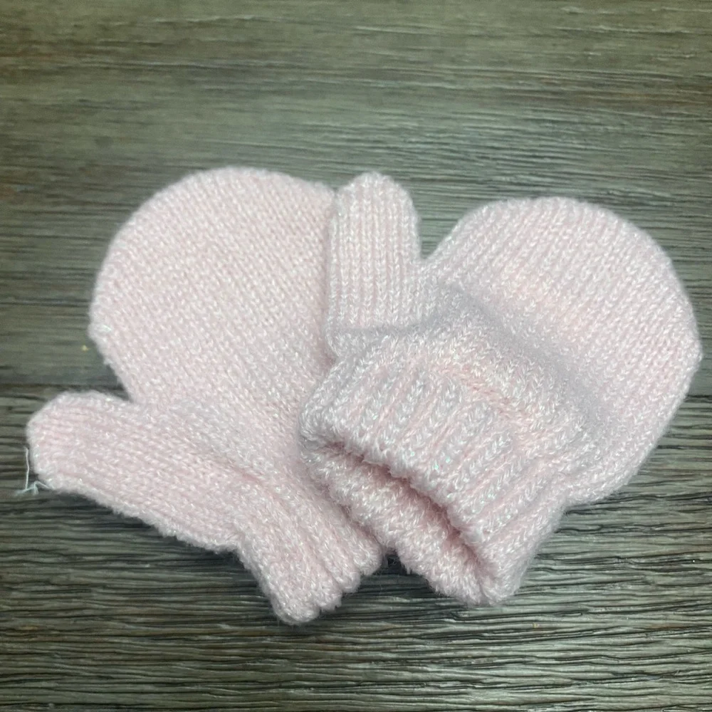 Lot of 3 winter outdoor baby girl knitted gloves warm rope full fuzzy